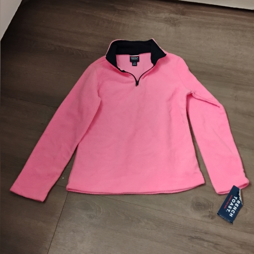 NWT French Toast Girls Pink Fleece Quarter Zip Pullover Sweatshirt Sz 7-8